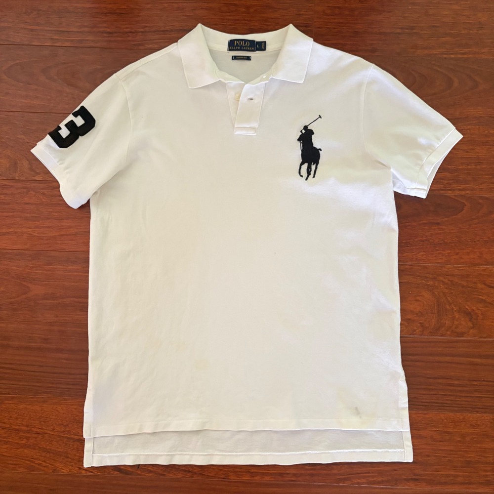 Polo Ralph Lauren Mens Big Pony Polo Shirt Size L White Custom Fit Short Sleeve